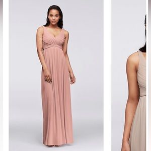 David’s Bridal, Bridesmaid Long Mesh Dress with Cowl Detail, Ballet, size 10